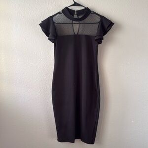 BLVD USA Black Midi Dress Ruffled Sleeves Mesh Detail